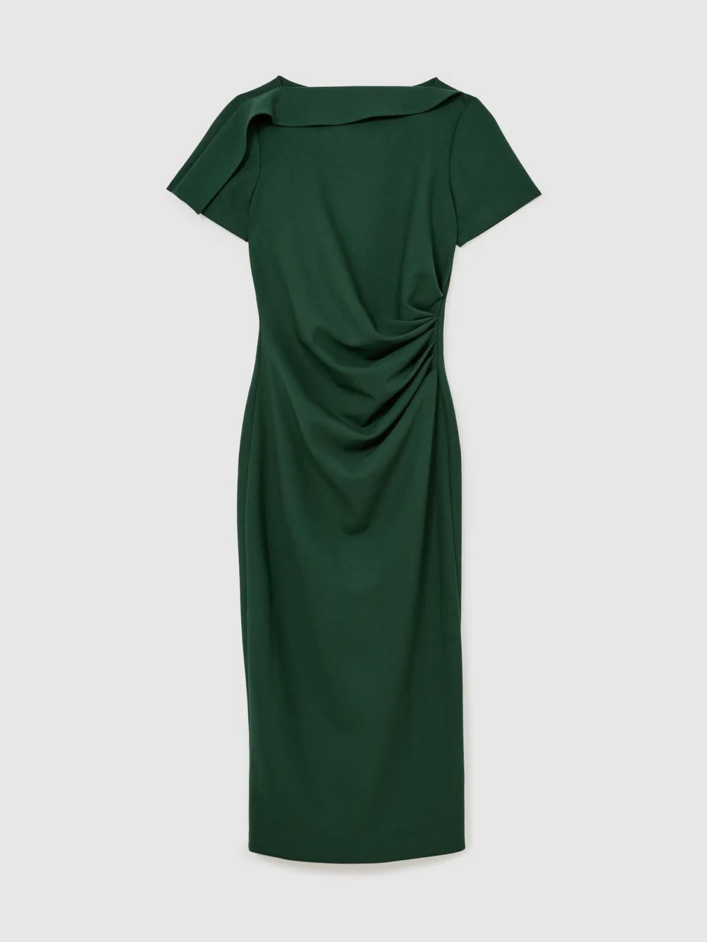 Reiss Teal Green Petite Ruched-detail Boat-neck Midi Dress, view 6