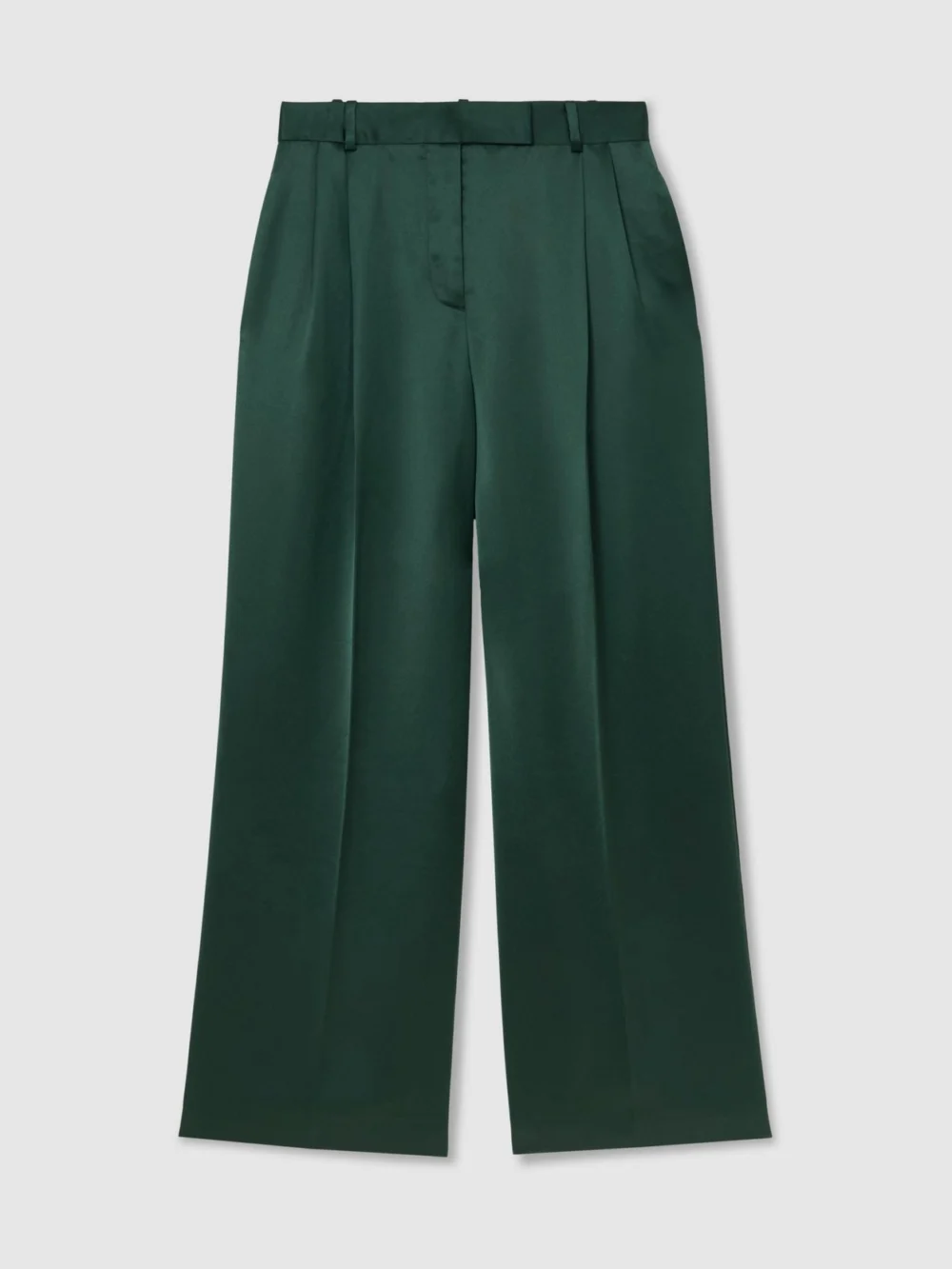 Reiss Teal Green Petite Satin Wide-leg Pleated Trousers, view 6