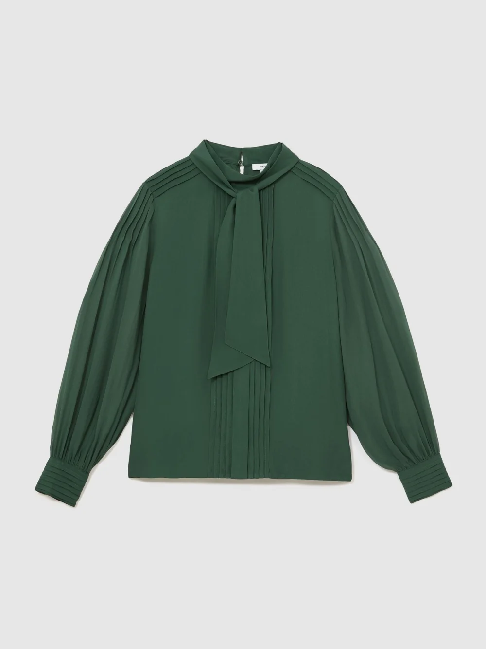 Reiss Teal Green Pintuck-detail Tie-back Blouse, view 2