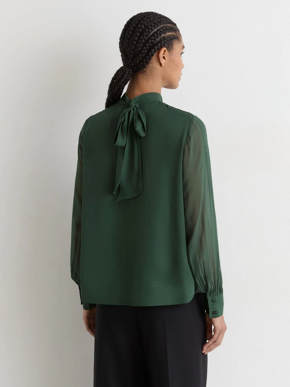Reiss Teal Green Pintuck-detail Tie-back Blouse, view 4
