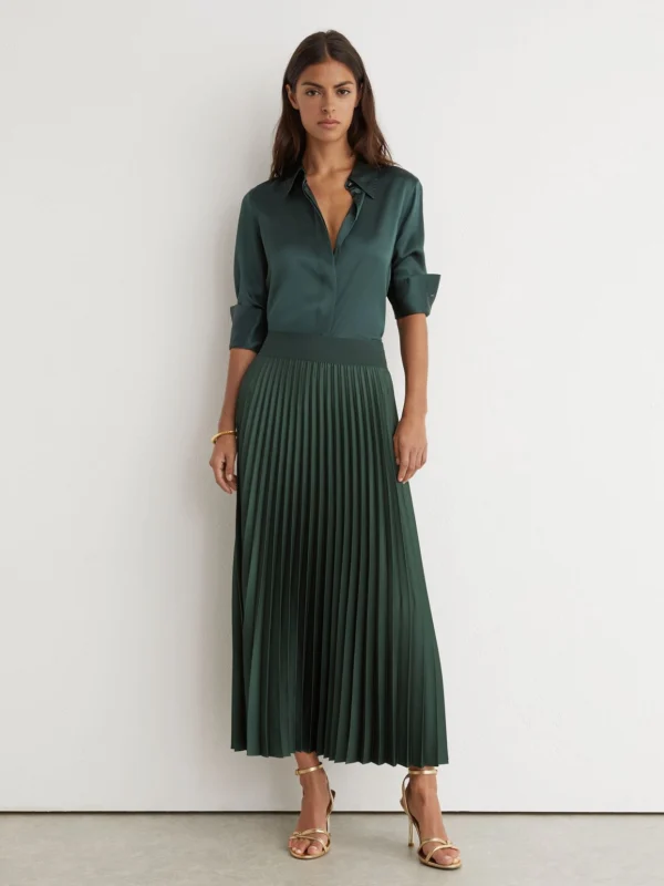 Reiss Teal Green Pleated Midi Skirt