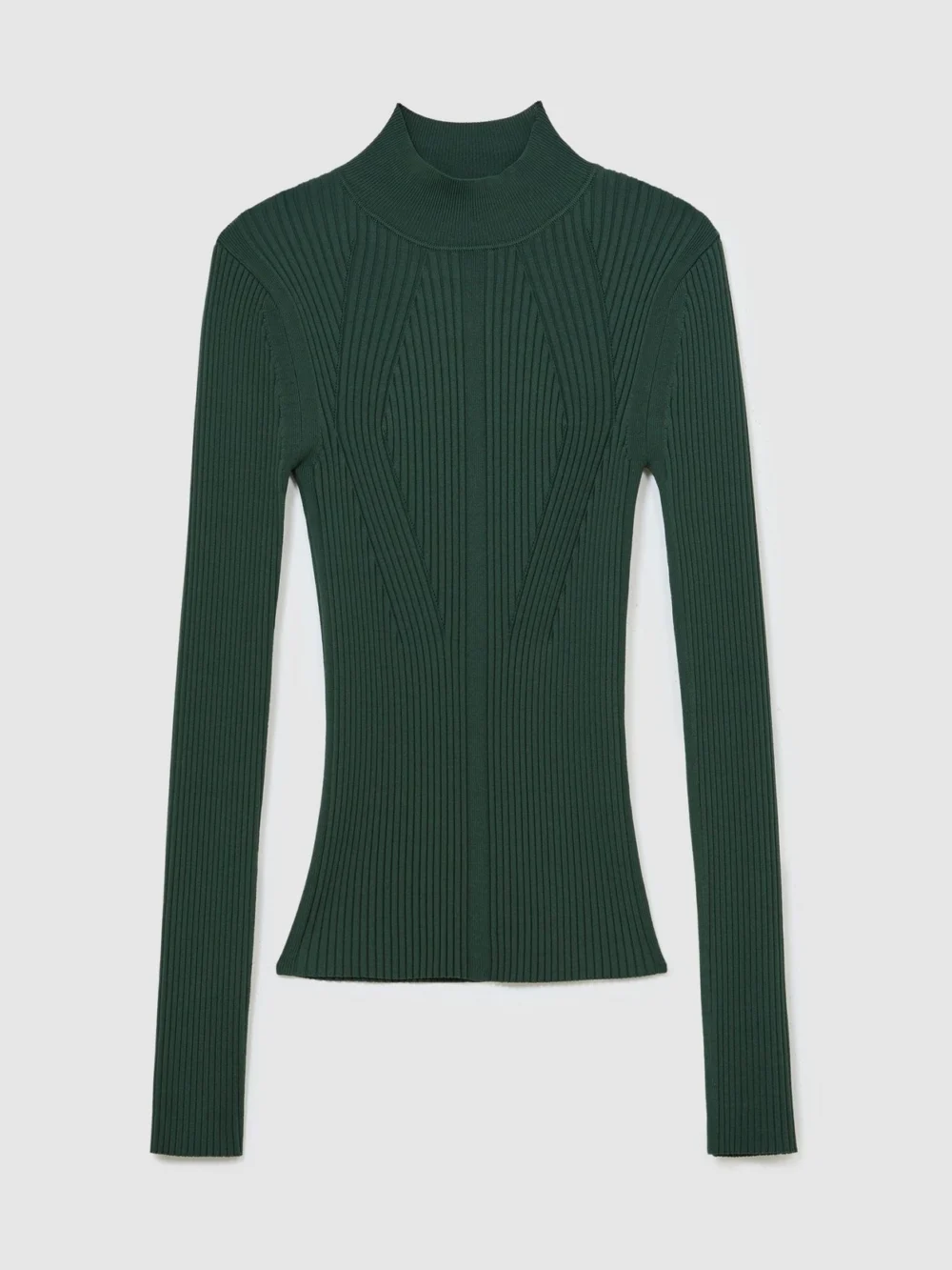 Reiss Teal Green Rib-knit Mock-neck Jumper, view 2