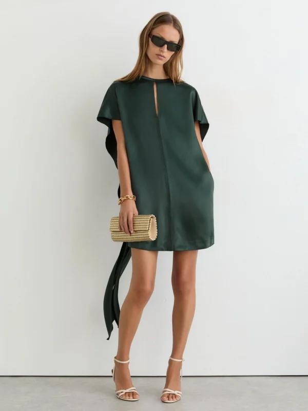 Reiss Teal Green Satin Cape-detail Mini Dress