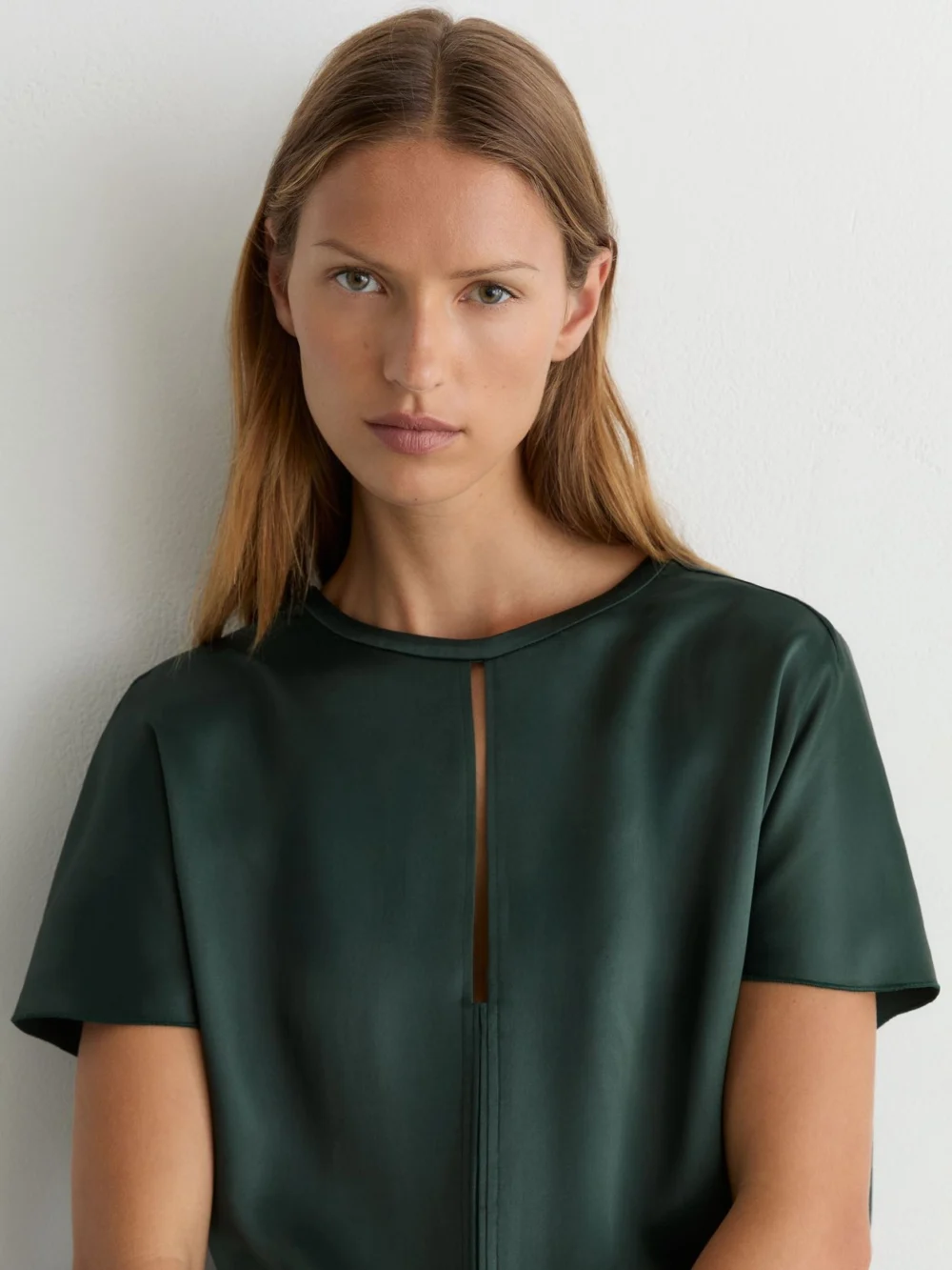 Reiss Teal Green Satin Cape-detail Mini Dress, view 3