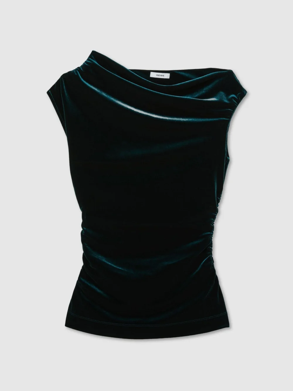 Reiss Teal Green Velvet Off-shoulder Top, view 2