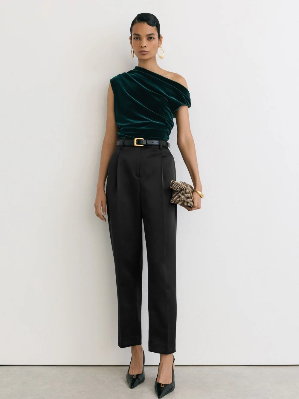 Reiss Teal Green Velvet Off-shoulder Top, view 4