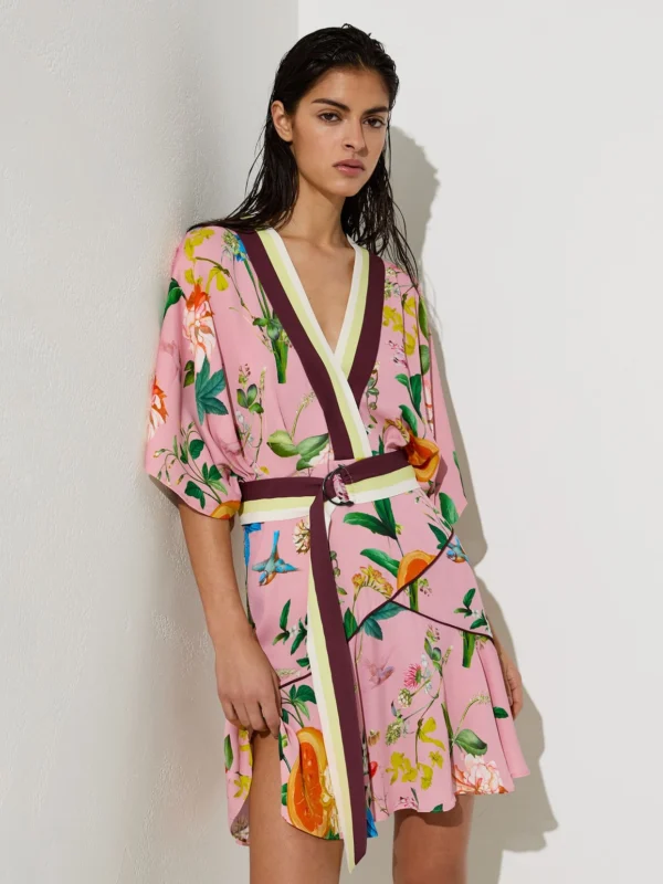 Reiss Tessa Coral Orange Scarf-print Belted Beach Mini Dress