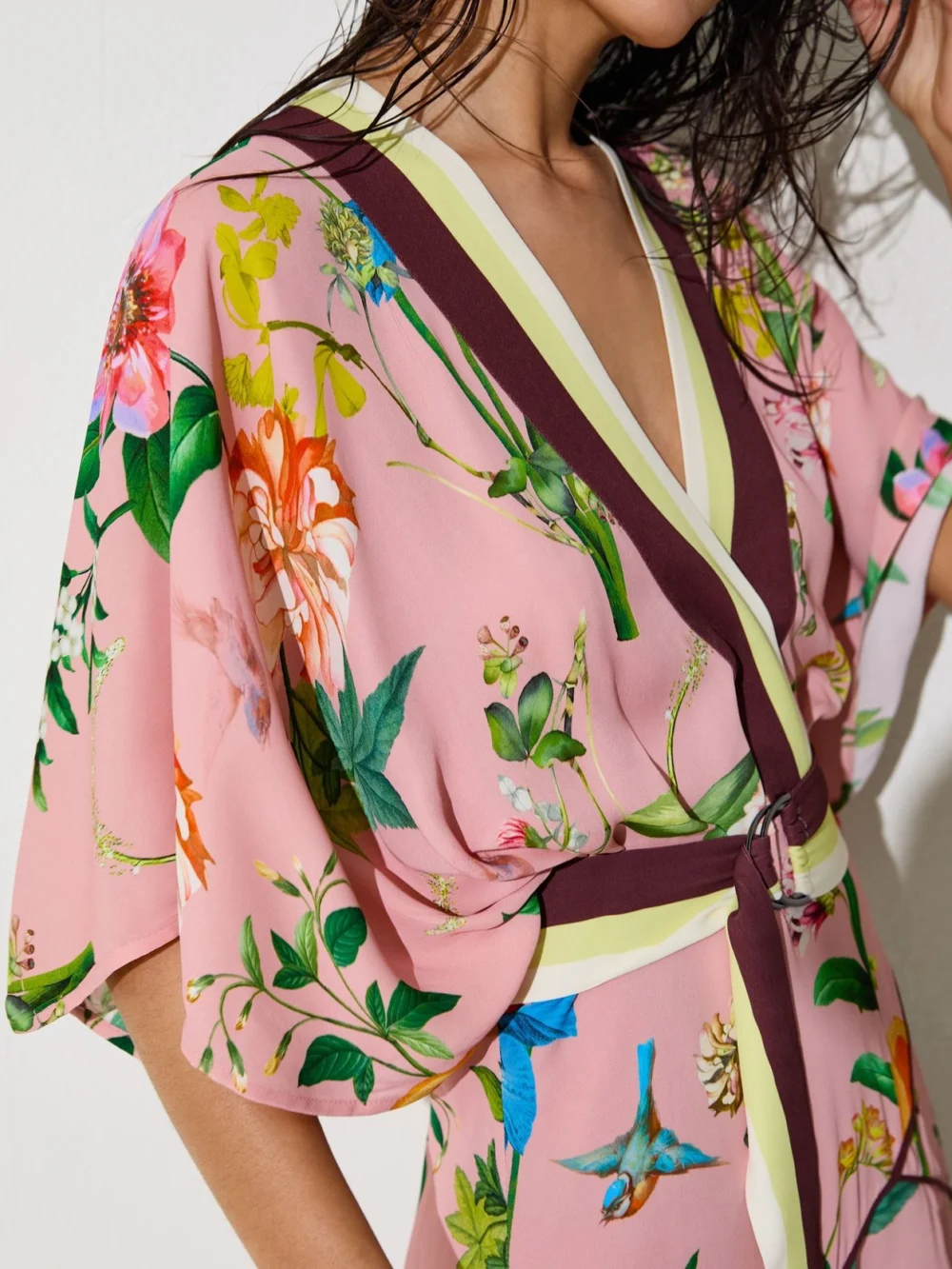 Reiss Tessa Coral Orange Scarf-print Belted Beach Mini Dress, view 3