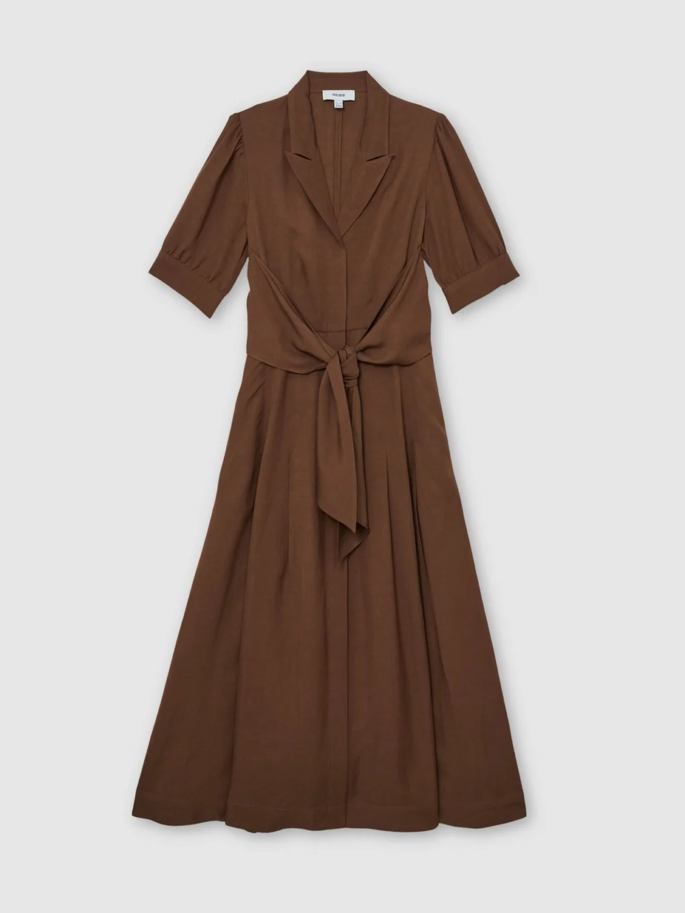 Reiss Tessera Rust Orange Short-sleeve Belted Midi Dress with Linen, 6, view 2