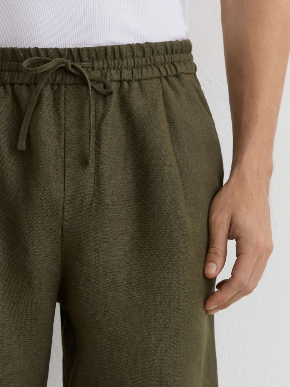 Reiss Thyme Green Barges Linen Drawstrings, view 3