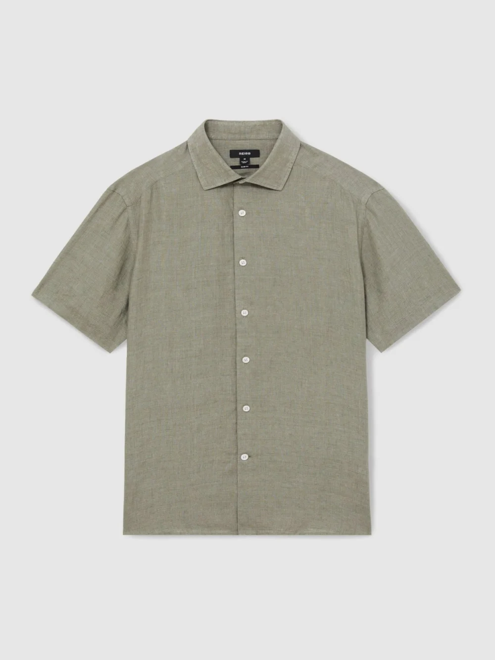 Reiss Thyme Green Slim Fit Linen Button-through Shirt, view 3