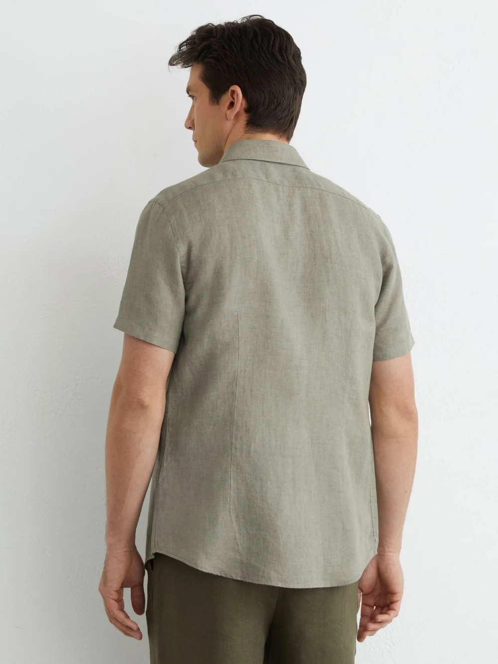 Reiss Thyme Green Slim Fit Linen Button-through Shirt, view 4