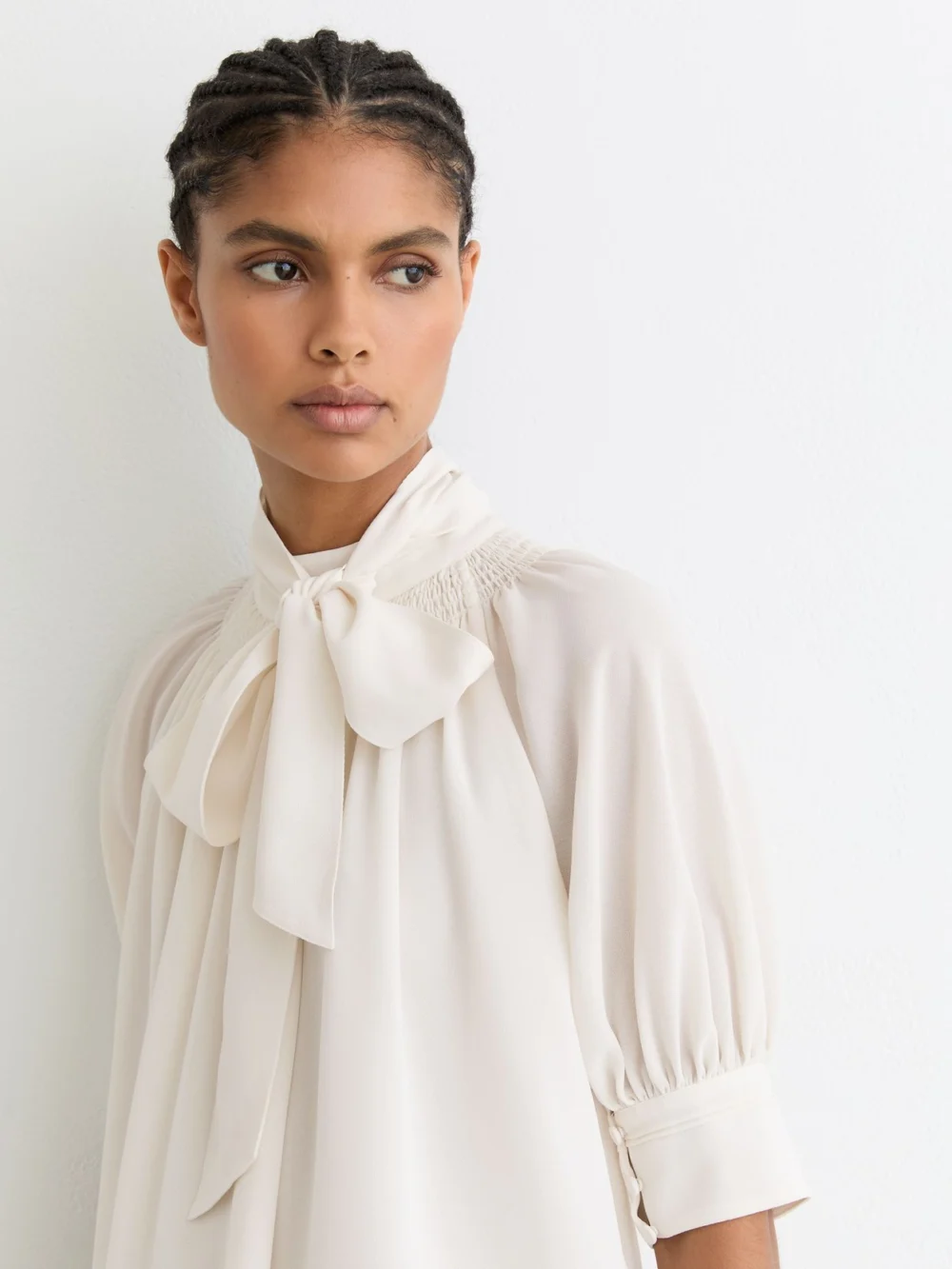 Reiss Tie-neck Short-sleeve Blouse, view 3