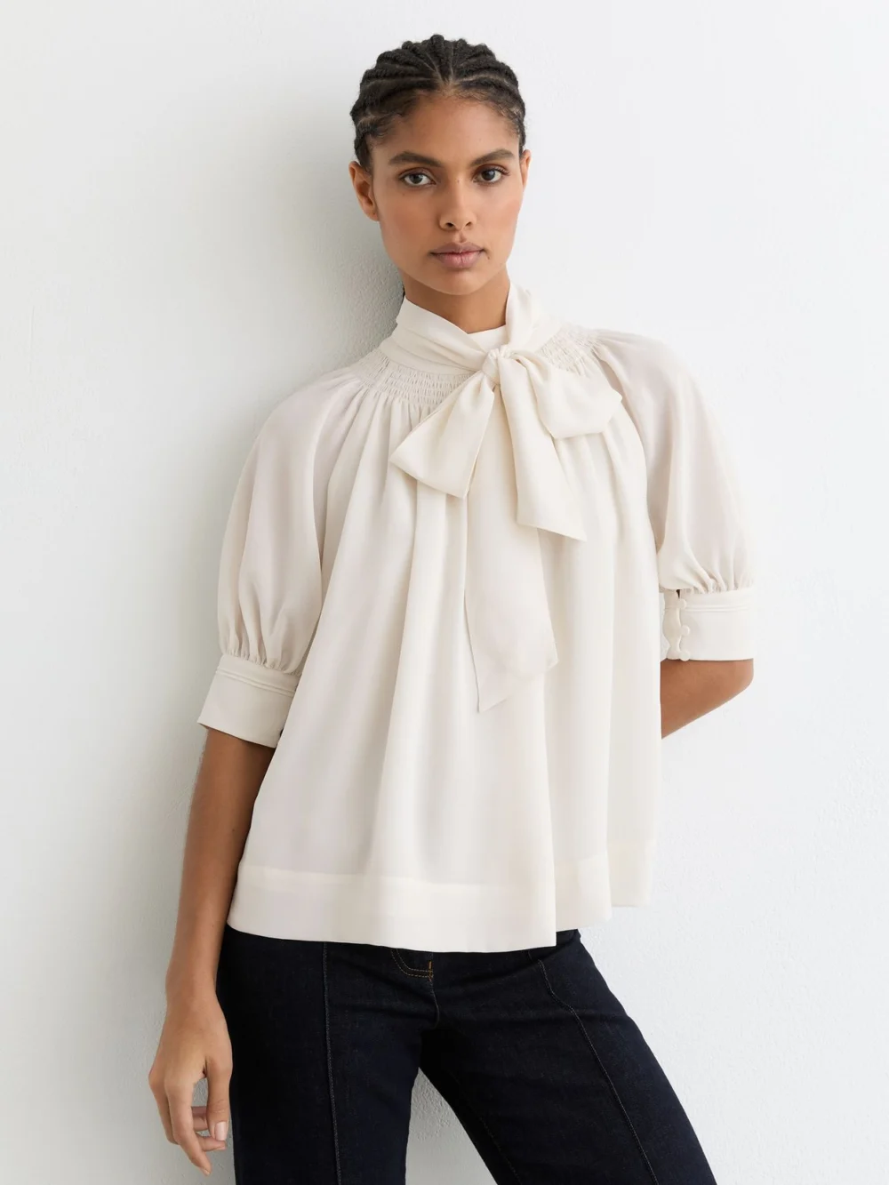 Reiss Tie-neck Short-sleeve Blouse, view 4