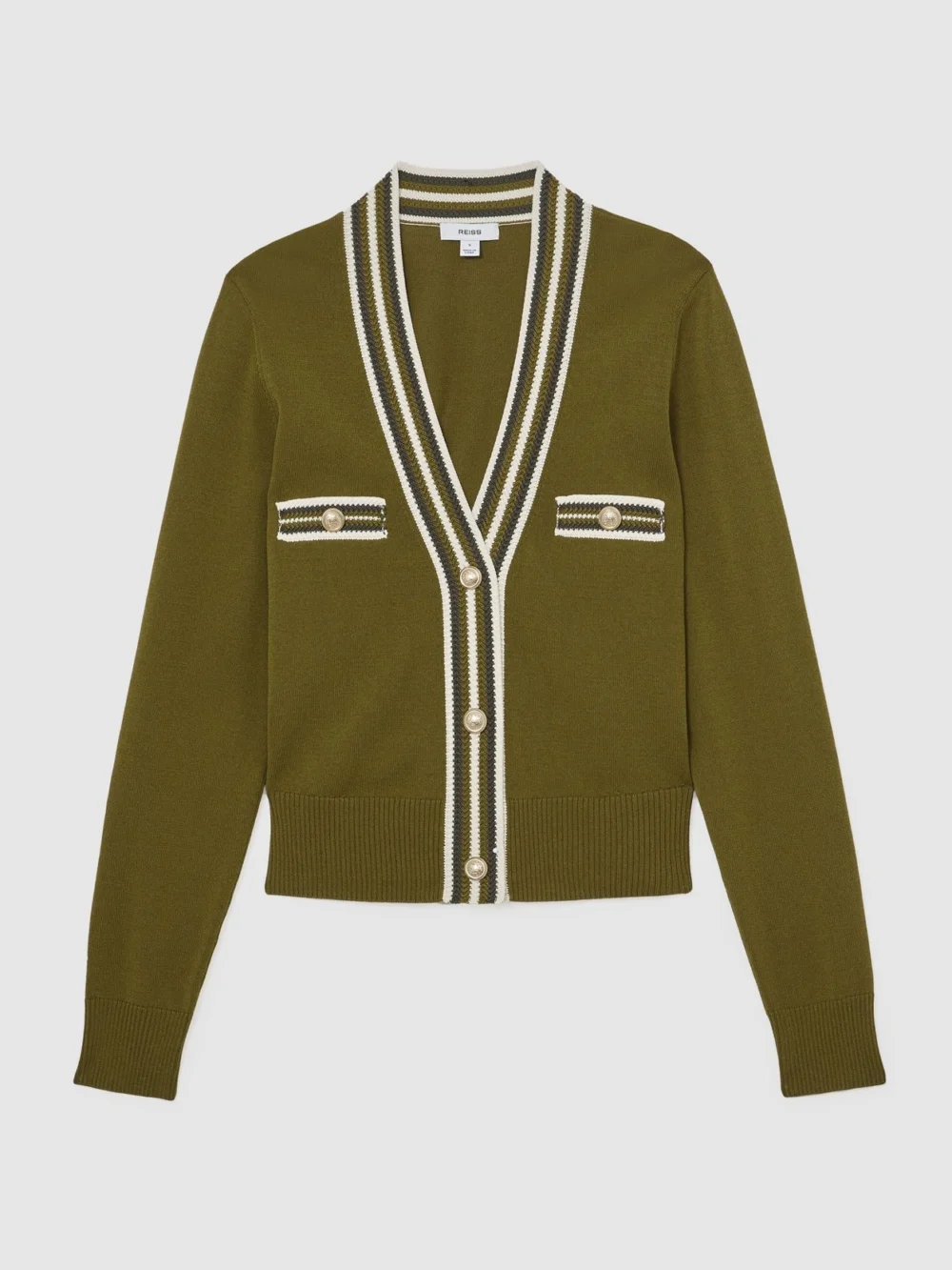 Reiss Tipped Button-through Cardigan, view 2