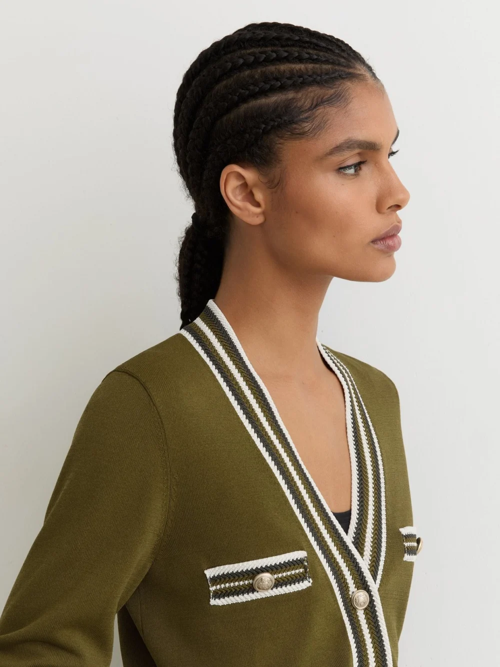 Reiss Tipped Button-through Cardigan, view 4