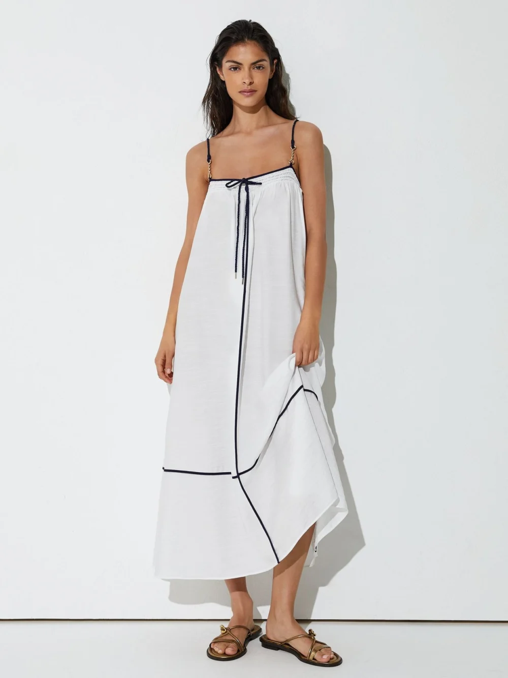 Reiss Tipped Tie-detail Midi Beach Dress, view 4