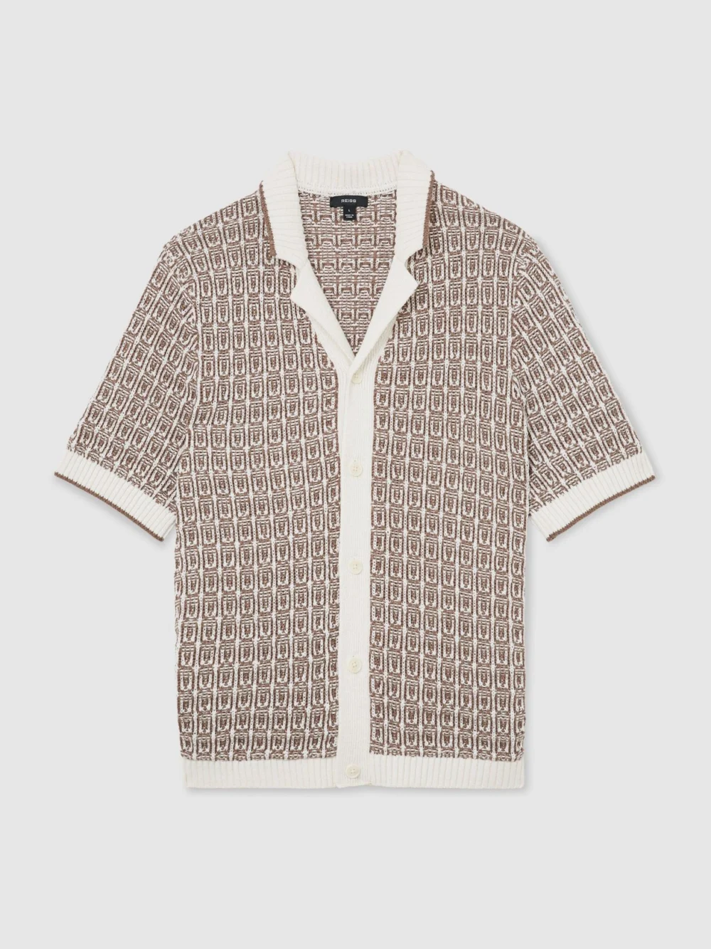 Reiss Tobacco Brown & Ecru Cotton-blend Geometric-knit Shirt, view 2