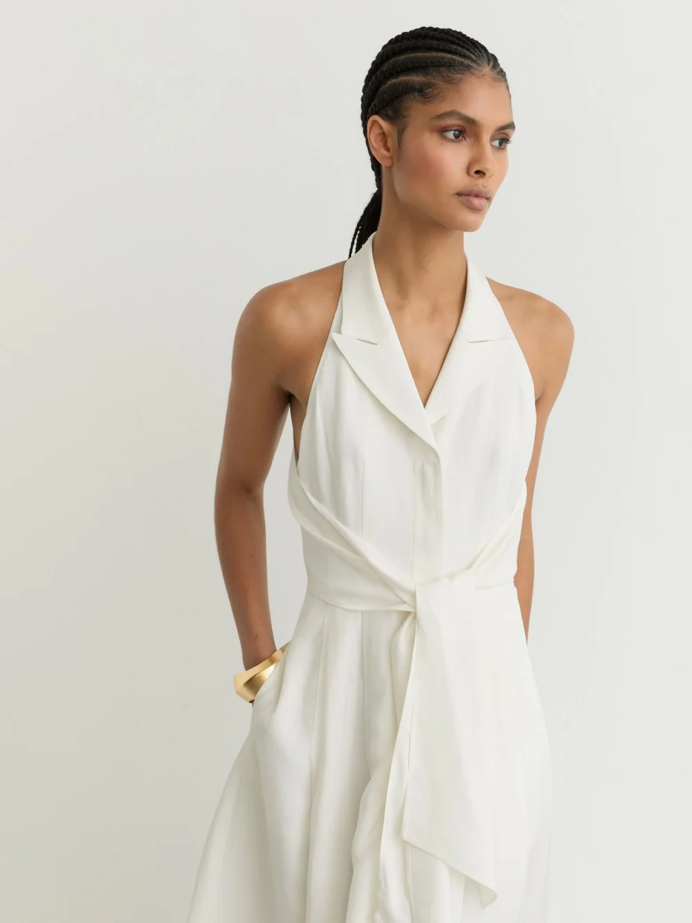Reiss Tor Tor Sleeveless Tie-front Midi Dress with Linen, 18, view 3