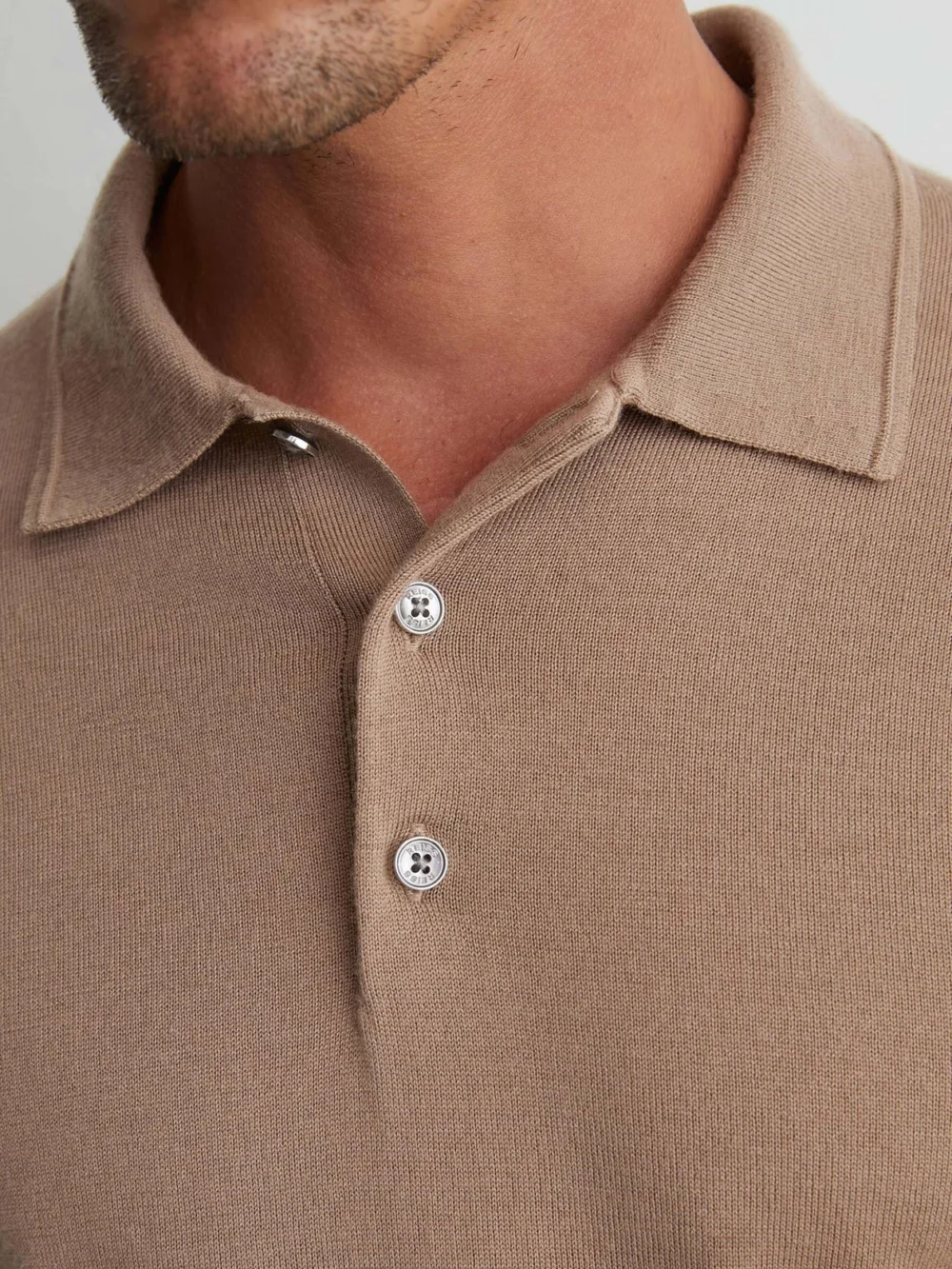 Reiss Trafford Men's Camel Brown Merino Wool Long-sleeve Polo Shirt, view 4