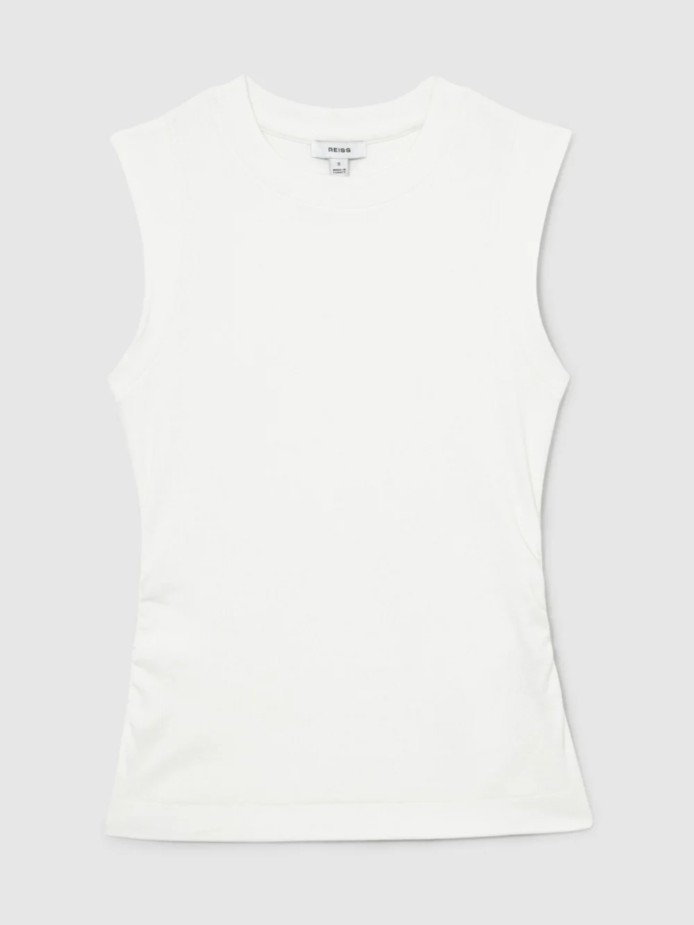 Reiss Trudy Women's White Fine-rib Ruched Vest Top, view 2
