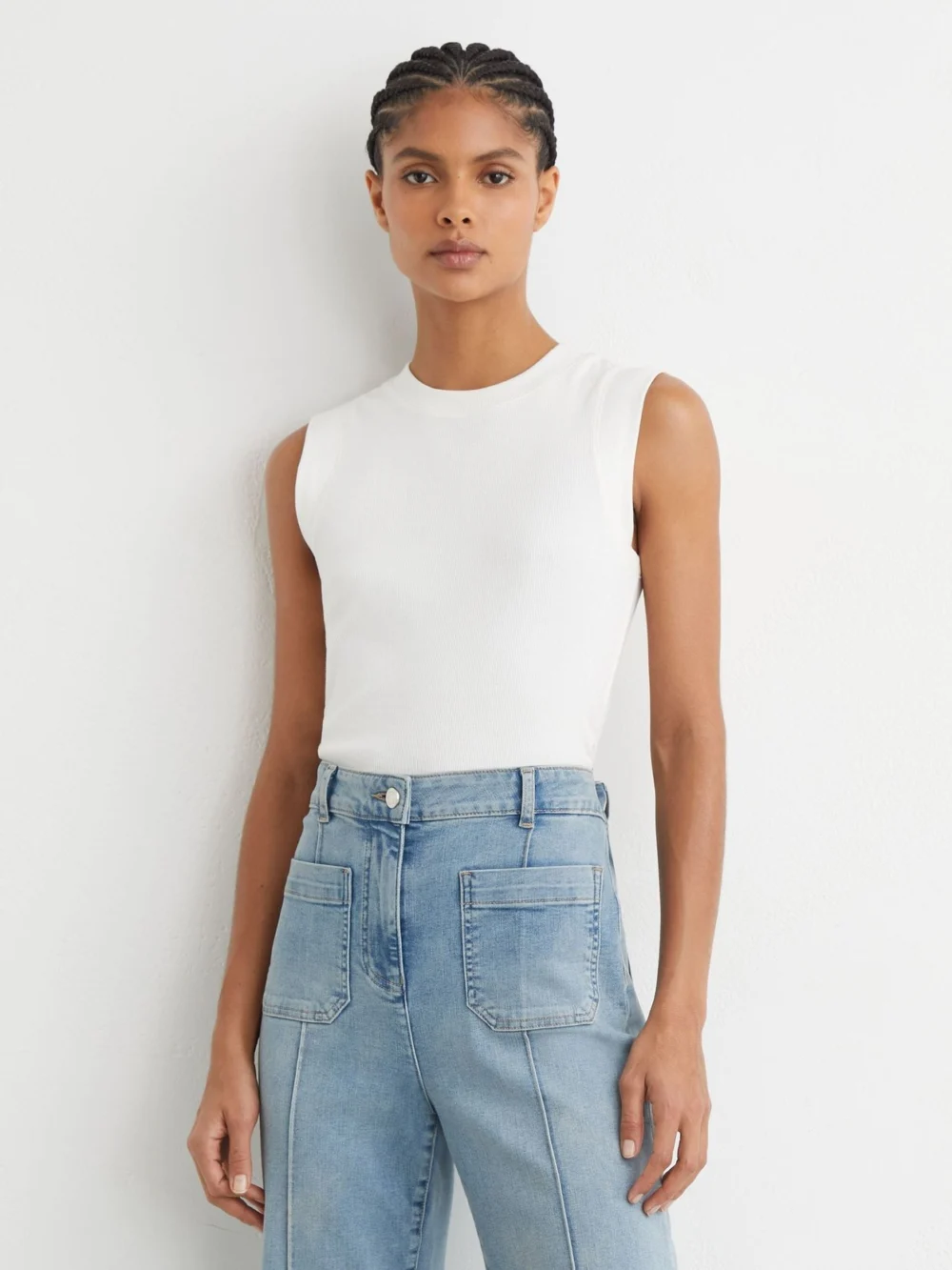 Reiss Trudy Women's White Fine-rib Ruched Vest Top, view 3
