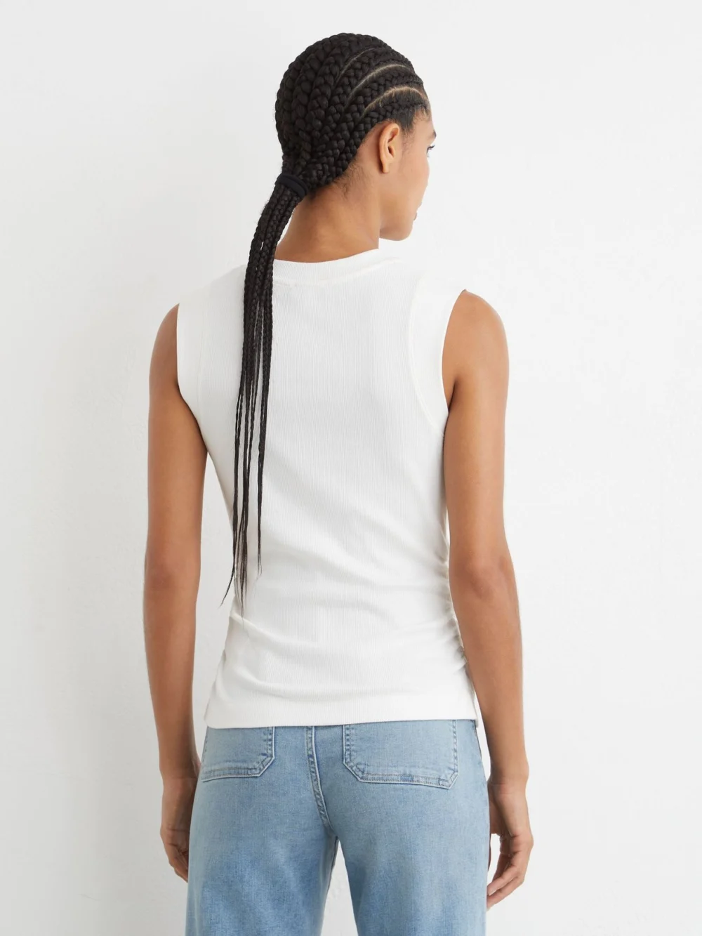 Reiss Trudy Women's White Fine-rib Ruched Vest Top, view 4