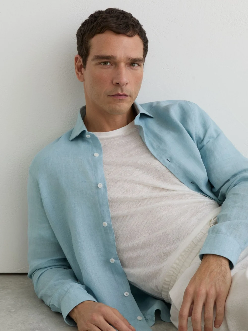 Reiss Ultra Marine Green Linen Regular-fit Long-sleeve Shirt