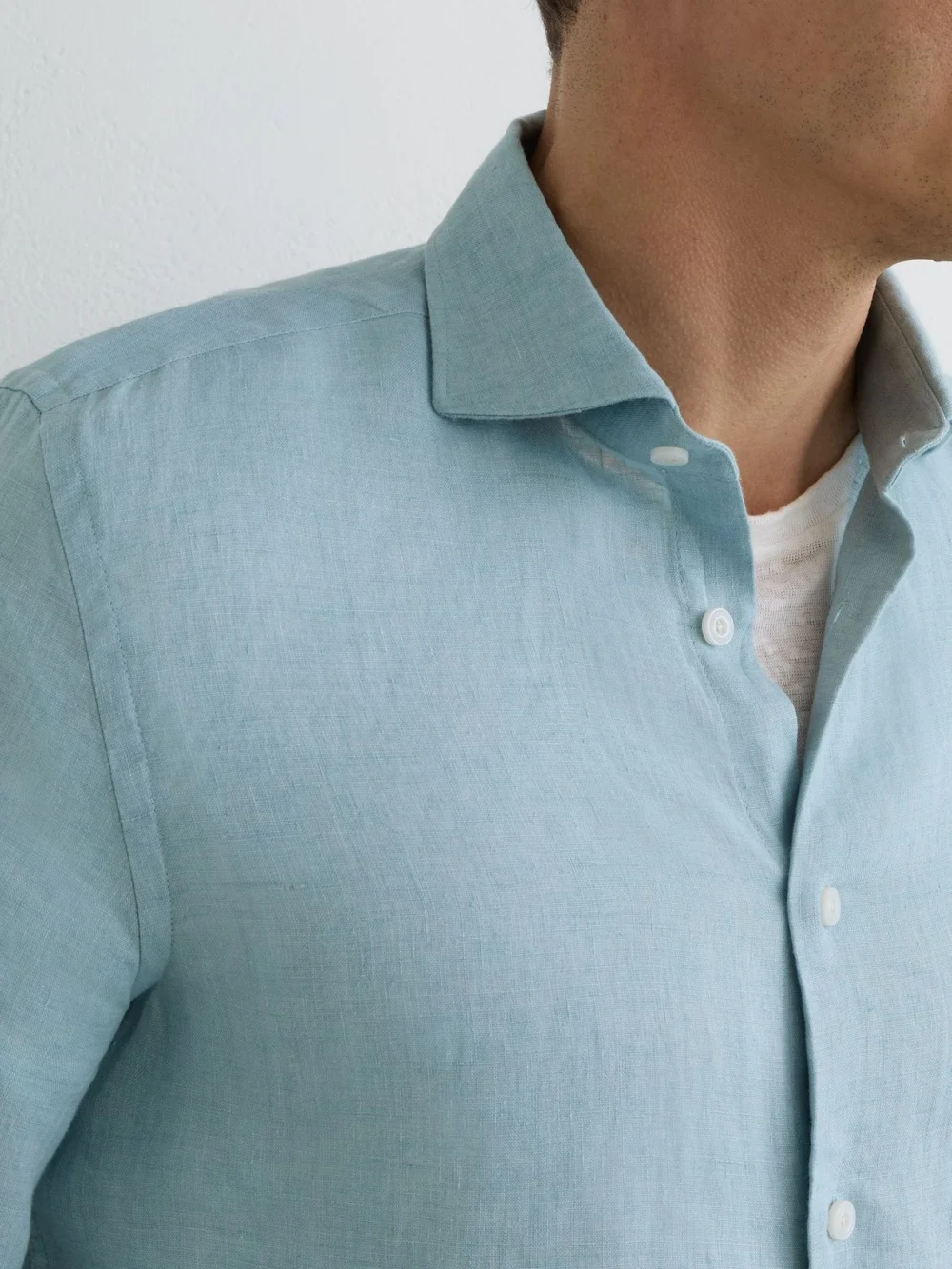 Reiss Ultra Marine Green Linen Regular-fit Long-sleeve Shirt, view 3