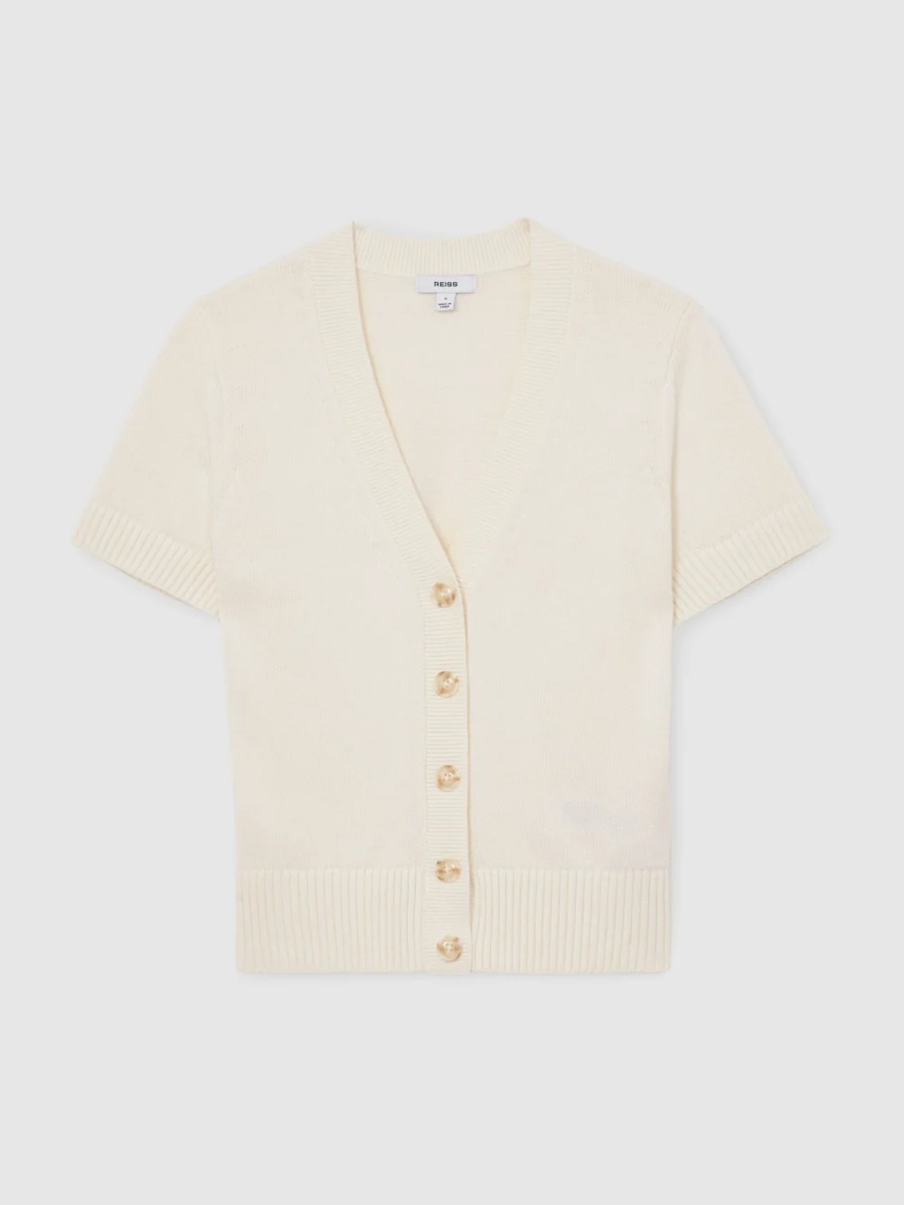 Reiss V-neck Short-sleeve Cardigan Cotton-wool, view 2