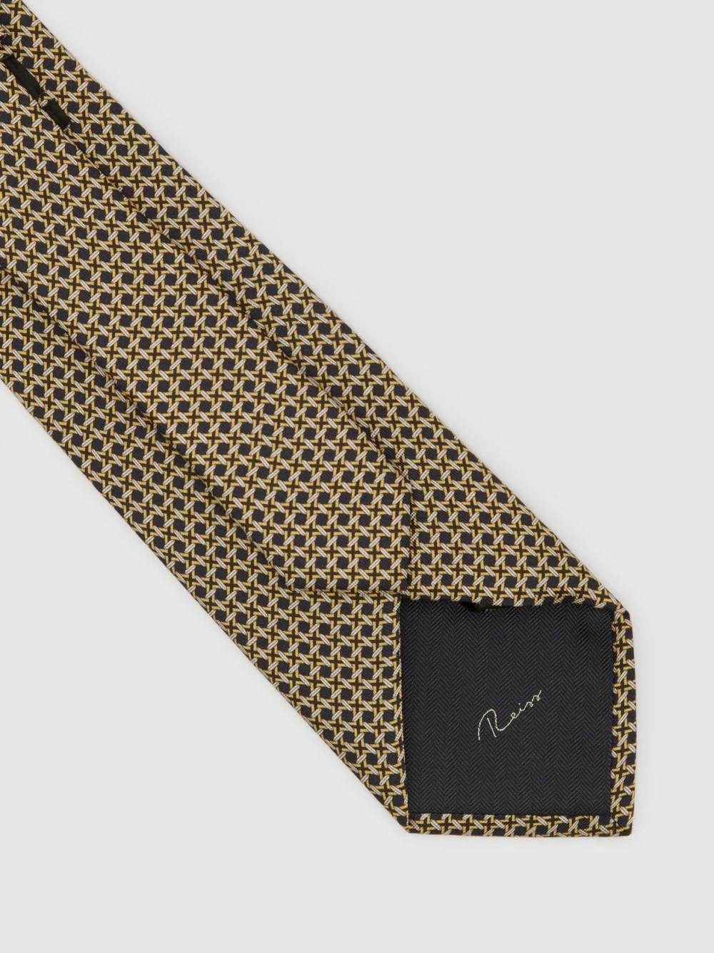 Reiss Varcare Navy & Yellow Silk Geometric Cross-print Tie, view 4