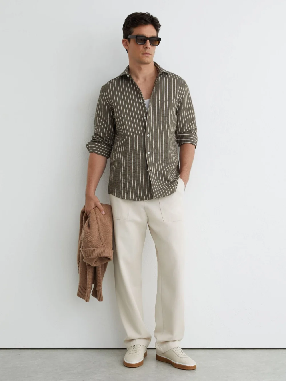 Reiss Vintage Green -blend Seersucker Pinstripe Shirt Regular-fit, view 3