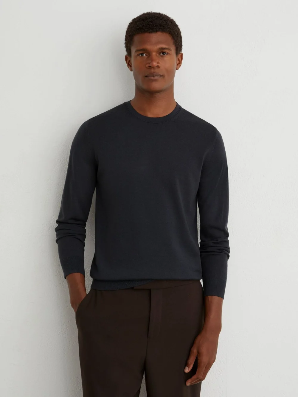 Reiss Vulcan Grey Merino Wool Crew-neck Jumper