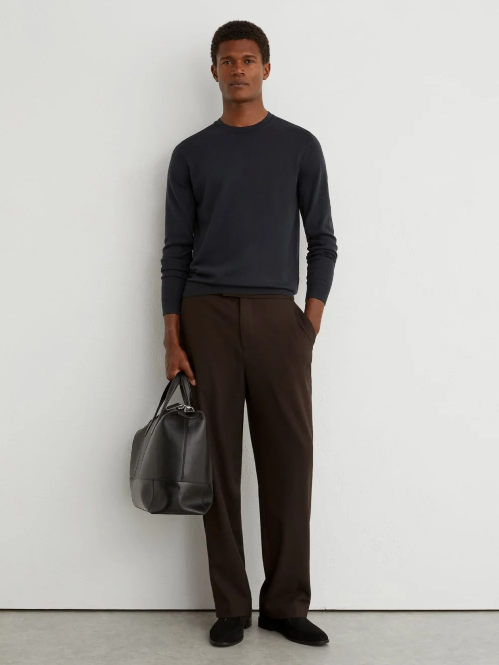 Reiss Vulcan Grey Merino Wool Crew-neck Jumper, view 3