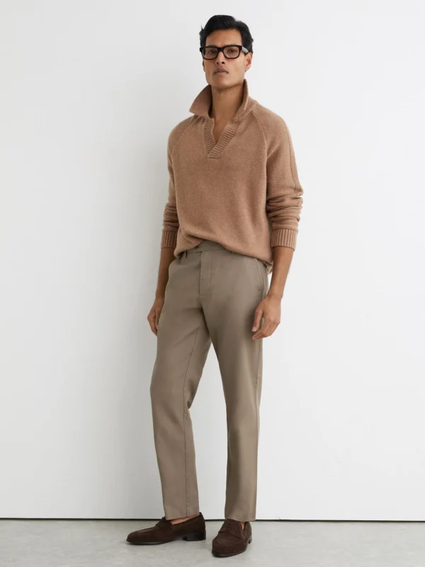 Reiss Walnut Brown Cotton Piqué Chino Trousers