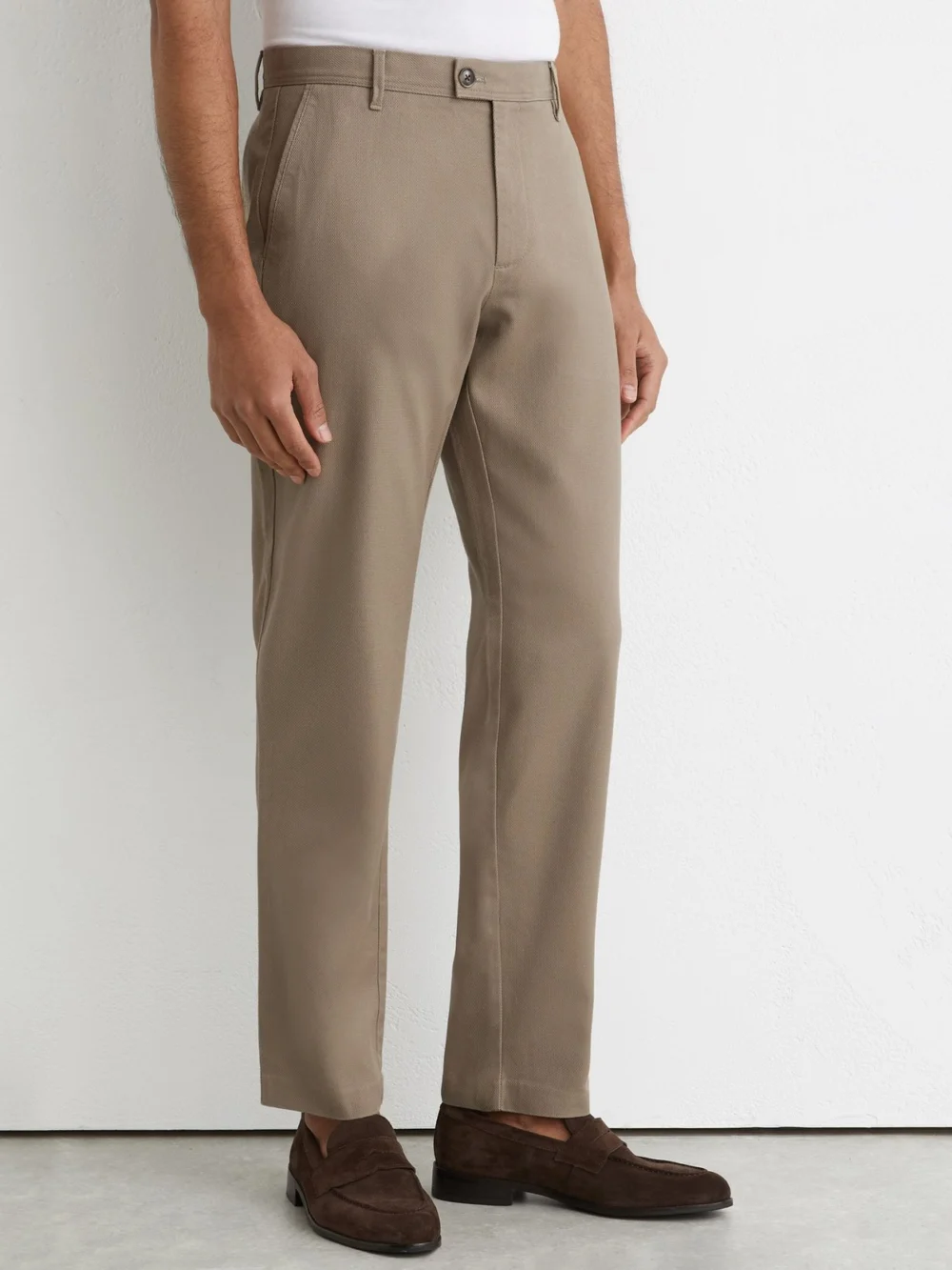 Reiss Walnut Brown Cotton Piqué Chino Trousers, view 3