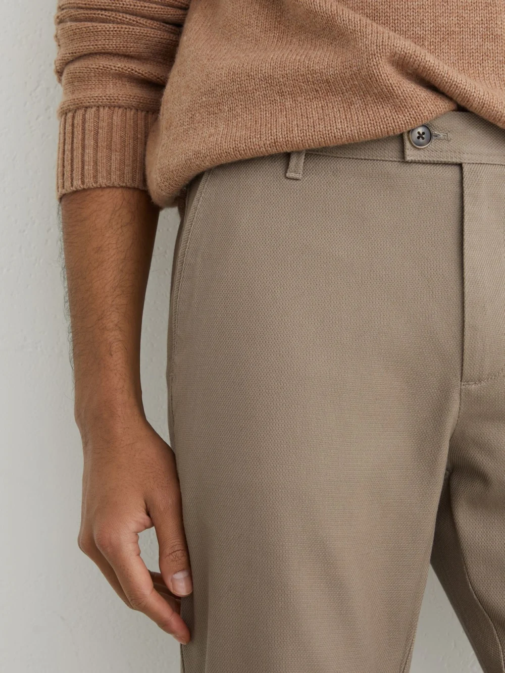 Reiss Walnut Brown Cotton Piqué Chino Trousers, view 4