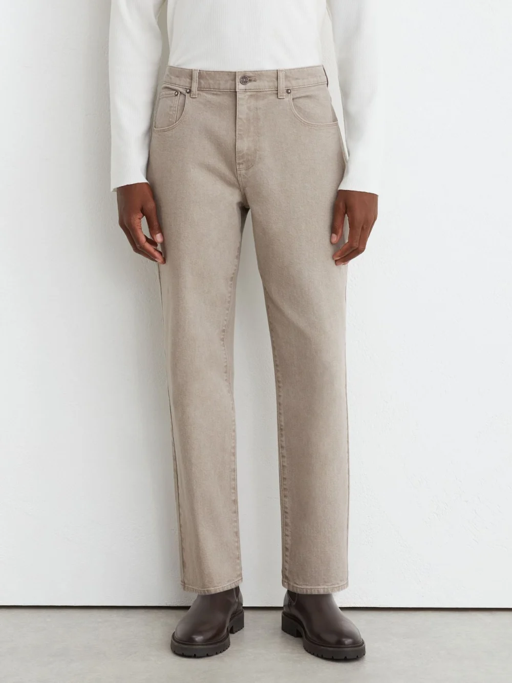 Reiss Warm Taupe Wash Straight-leg Jeans, view 3