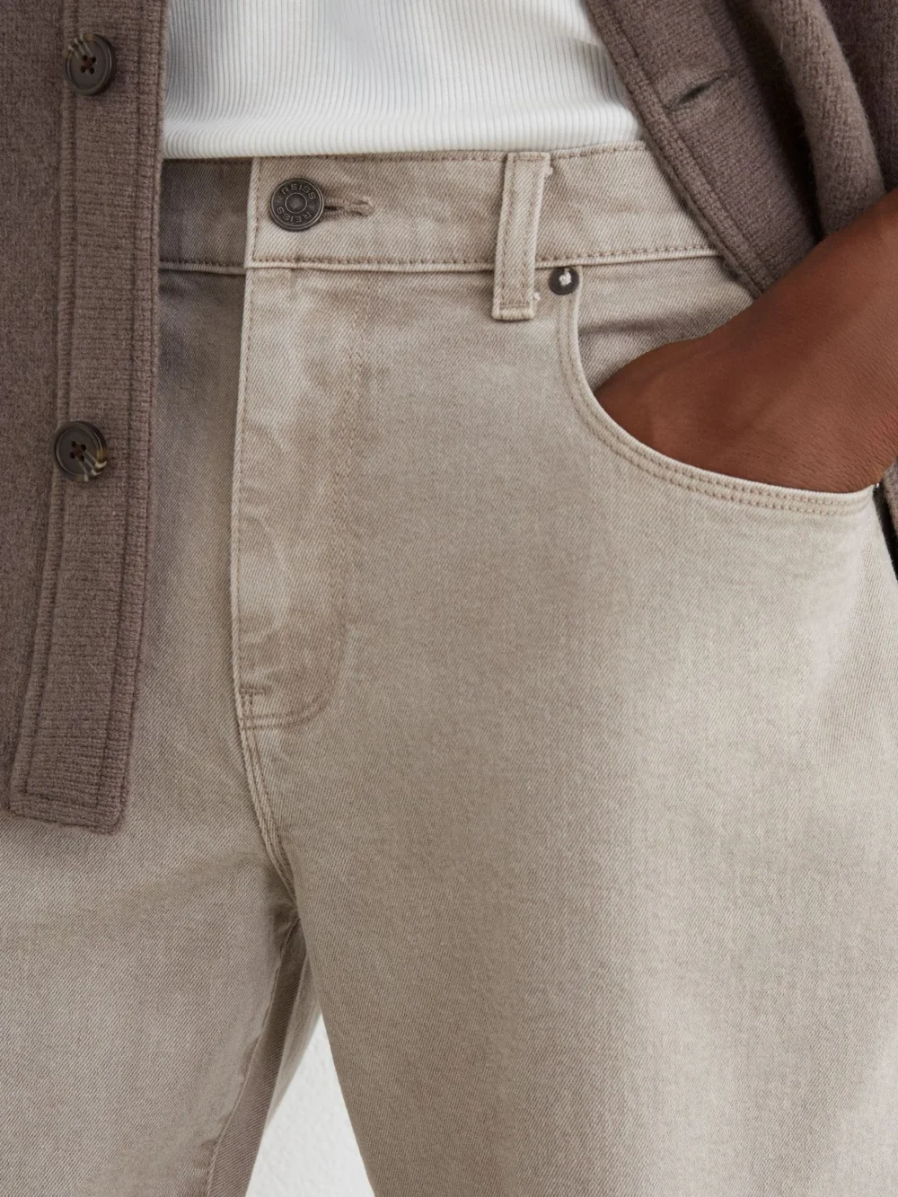 Reiss Warm Taupe Wash Straight-leg Jeans, view 4