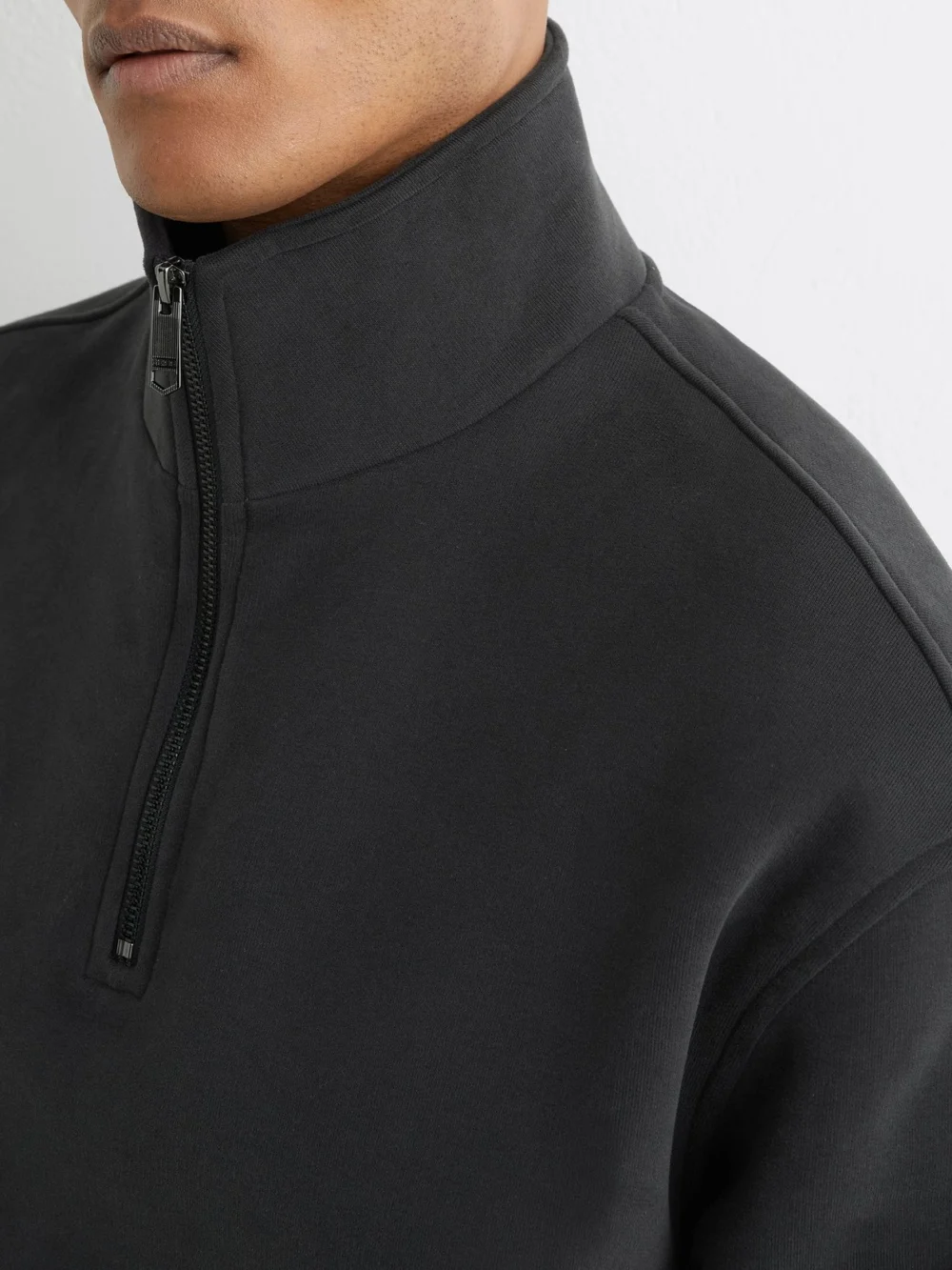 Reiss Washed Black Cotton-blend Half-zip Sweatshirt, view 4