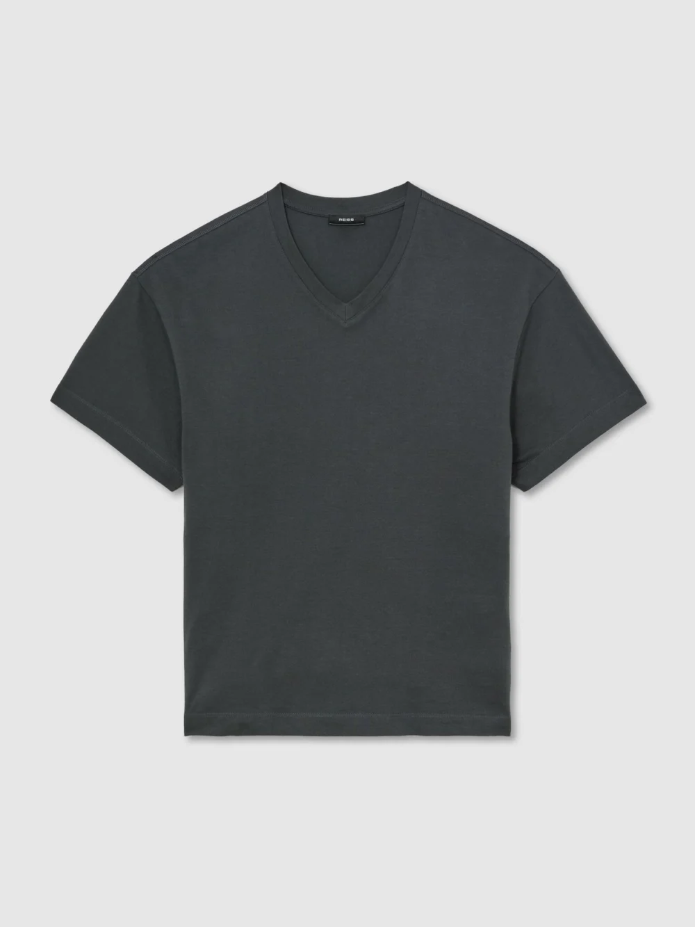 Reiss Washed Black Cotton V-neck Relaxed-fit T-shirt, view 2