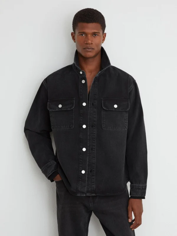 Reiss Washed Black Twin-pocket Denim Jacket