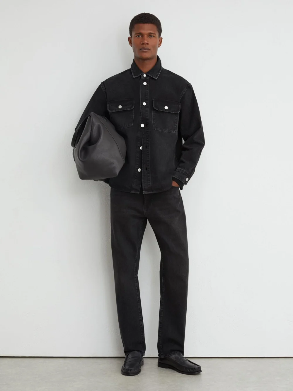 Reiss Washed Black Twin-pocket Denim Jacket, view 4