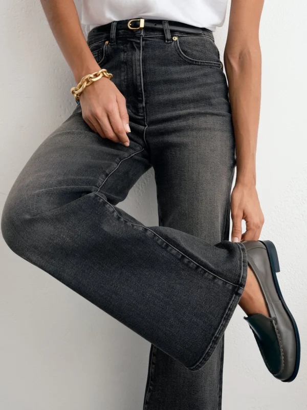 Reiss Washed Grey Cotton- Wide-leg Jeans