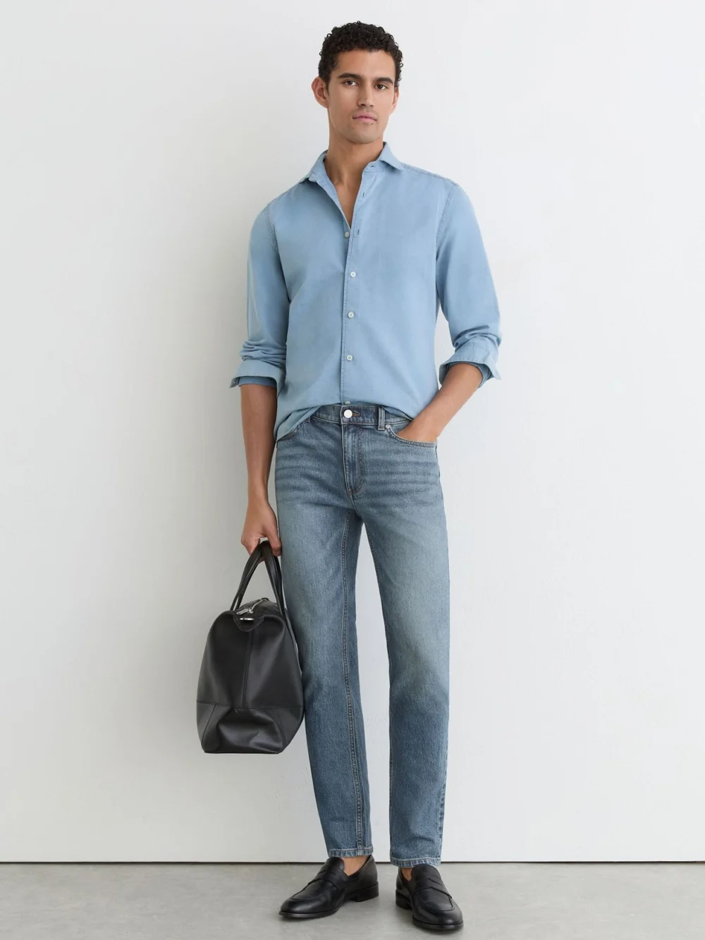 Reiss Washed Indigo Green Cast Cotton-blend Slim-fit Jeans