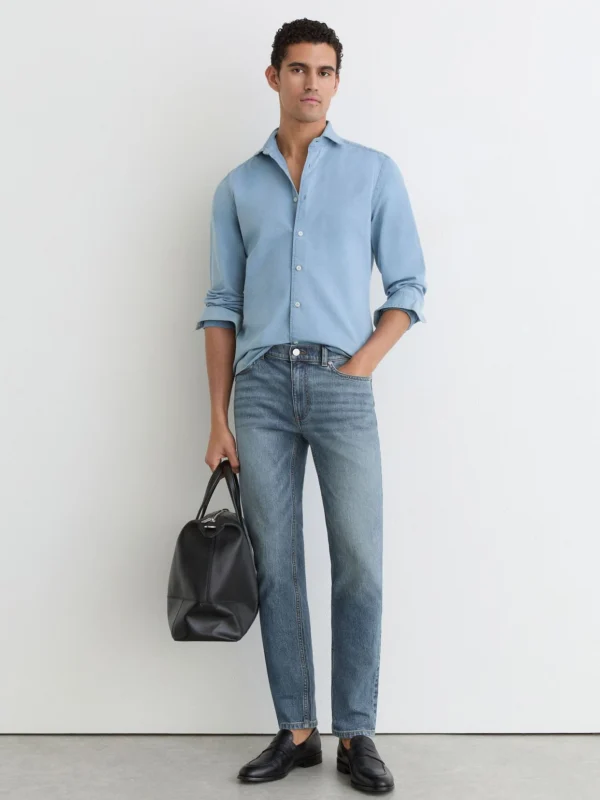 Reiss Washed Indigo Green Cast Cotton-blend Slim-fit Jeans