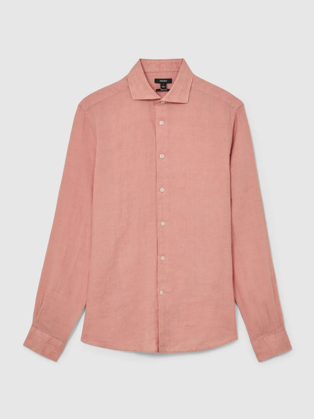 Reiss Watermelon Pink Linen Regular-fit Long-sleeve Shirt, view 2