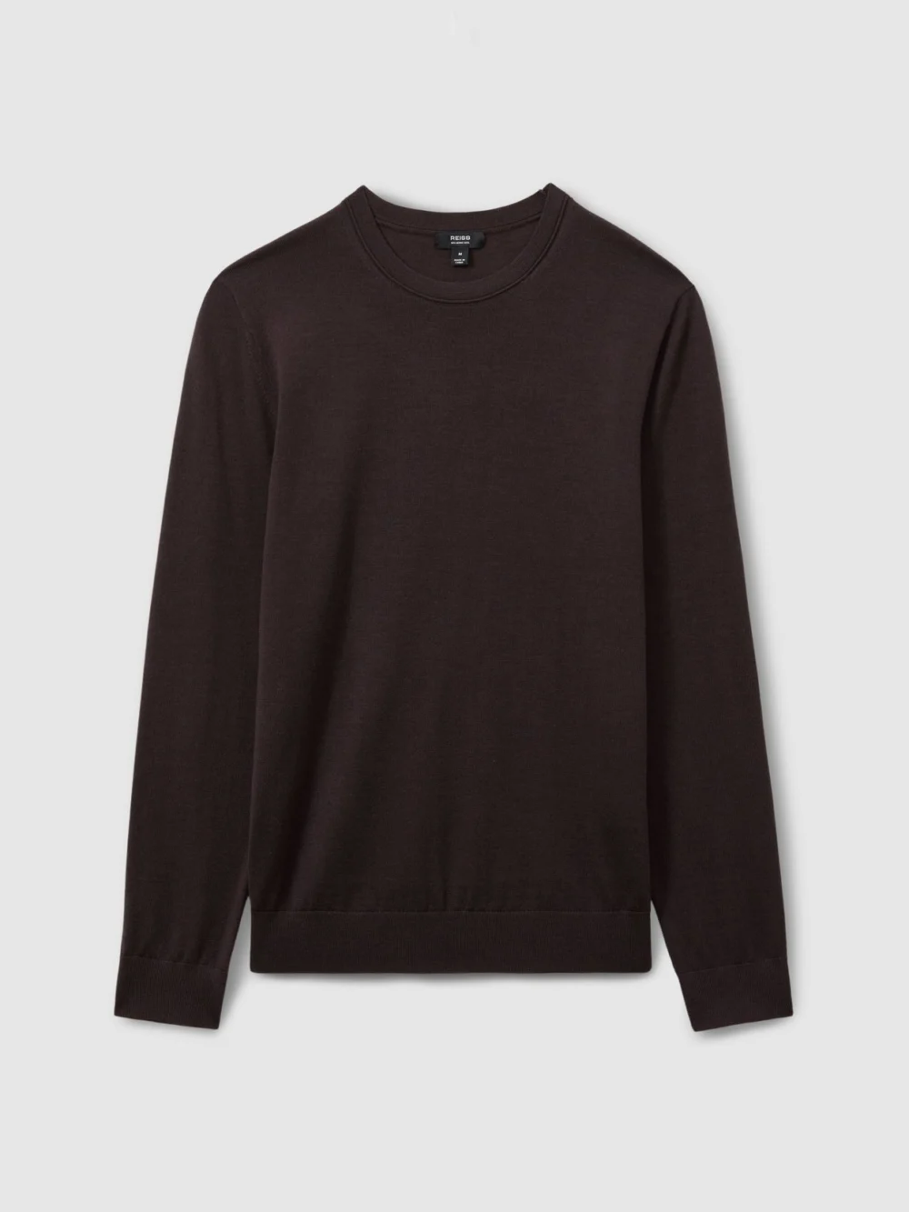 Reiss Wessex Dark Bordeaux Merino Wool Crew Neck Jumper, M, view 2