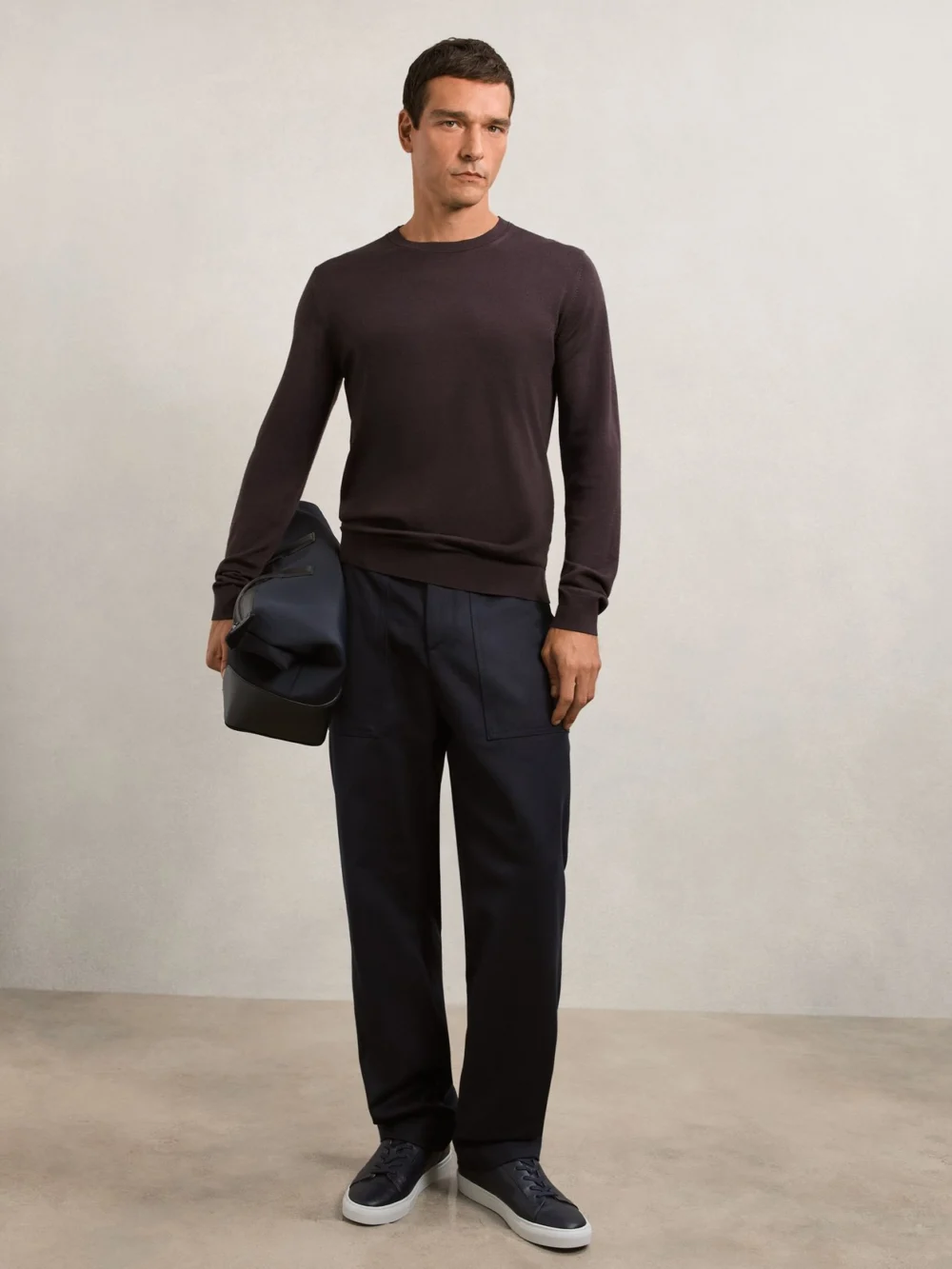Reiss Wessex Dark Bordeaux Merino Wool Crew Neck Jumper, M, view 4