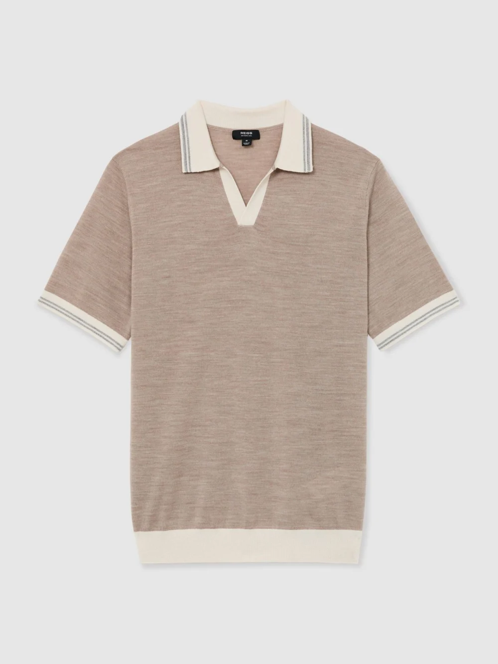Reiss Wheat Melange Merino Wool Tipped Polo Jumper, view 2